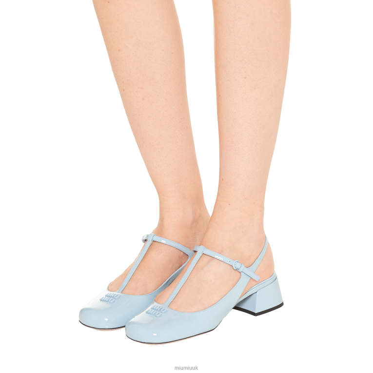 Shoes Patent Leather Slingback Pumps Miu Miu XH28Z179 Light Blue