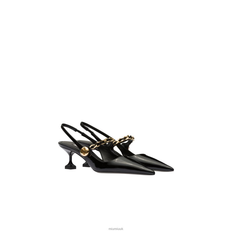 Shoes Patent Leather Slingback Pumps Miu Miu XH28Z196 Black
