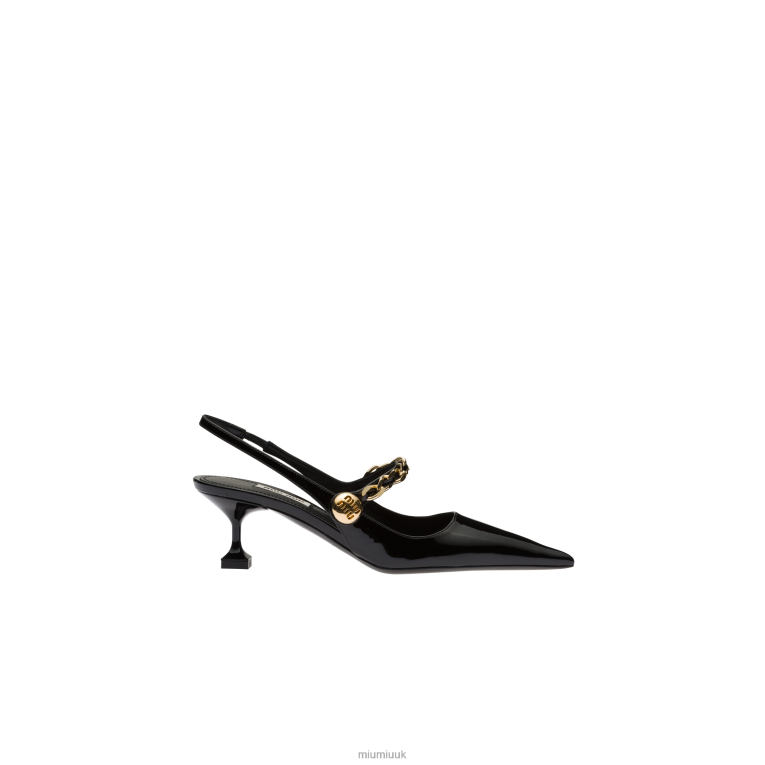Shoes Patent Leather Slingback Pumps Miu Miu XH28Z196 Black