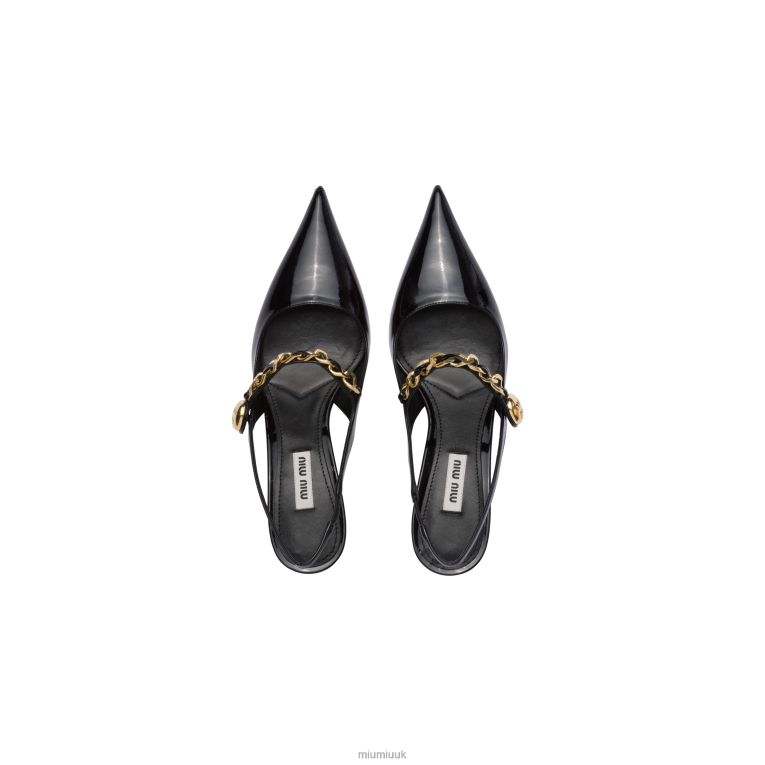 Shoes Patent Leather Slingback Pumps Miu Miu XH28Z196 Black