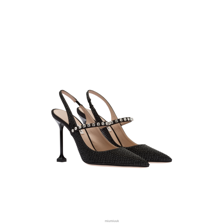 Shoes Satin Slingback Pumps With Crystals Miu Miu XH28Z199 Black