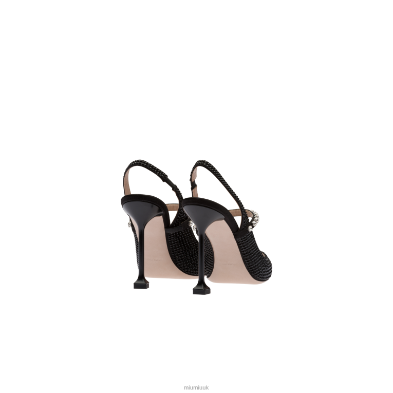 Shoes Satin Slingback Pumps With Crystals Miu Miu XH28Z199 Black