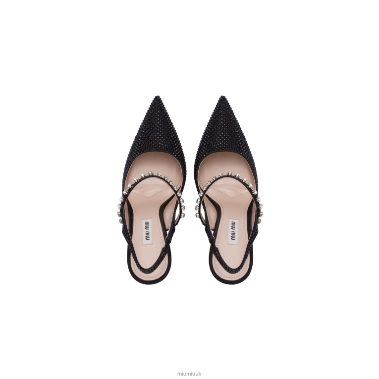 Shoes Satin Slingback Pumps With Crystals Miu Miu XH28Z199 Black