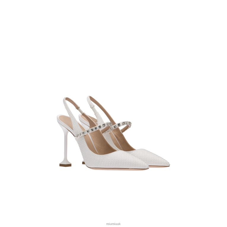 Shoes Satin Slingback Pumps With Crystals Miu Miu XH28Z200 White
