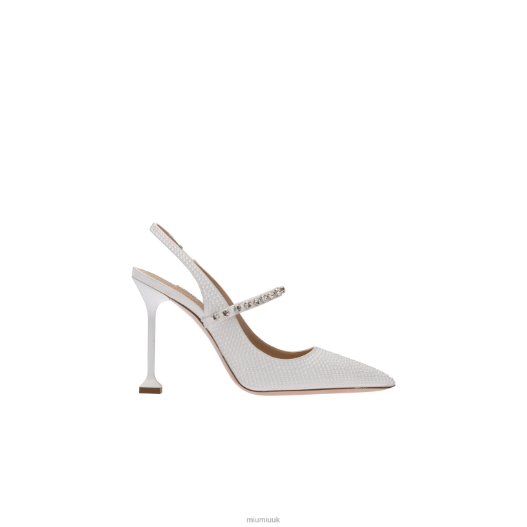Shoes Satin Slingback Pumps With Crystals Miu Miu XH28Z200 White