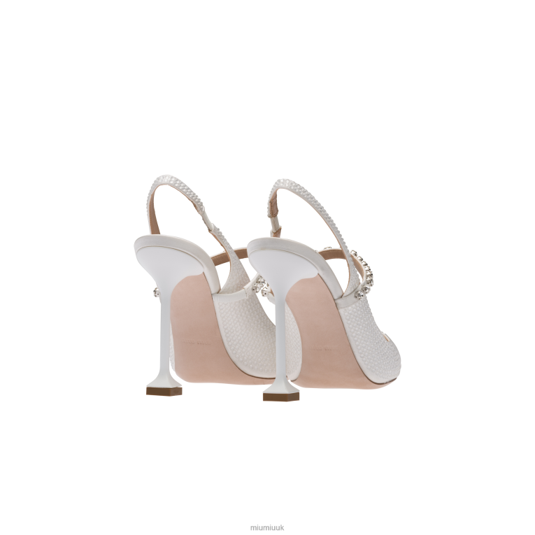 Shoes Satin Slingback Pumps With Crystals Miu Miu XH28Z200 White