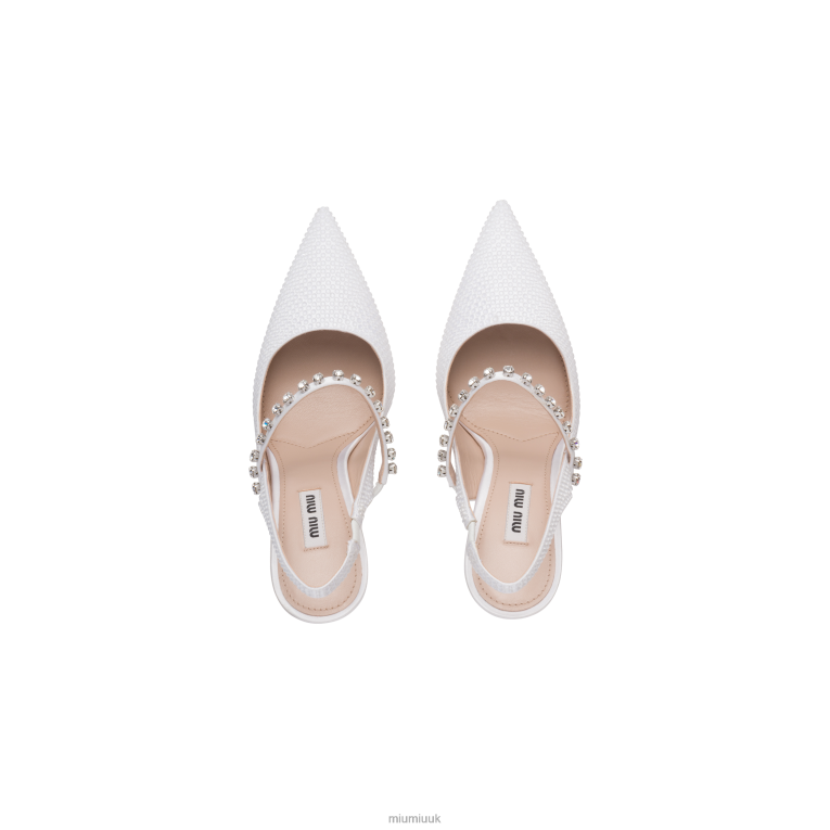 Shoes Satin Slingback Pumps With Crystals Miu Miu XH28Z200 White
