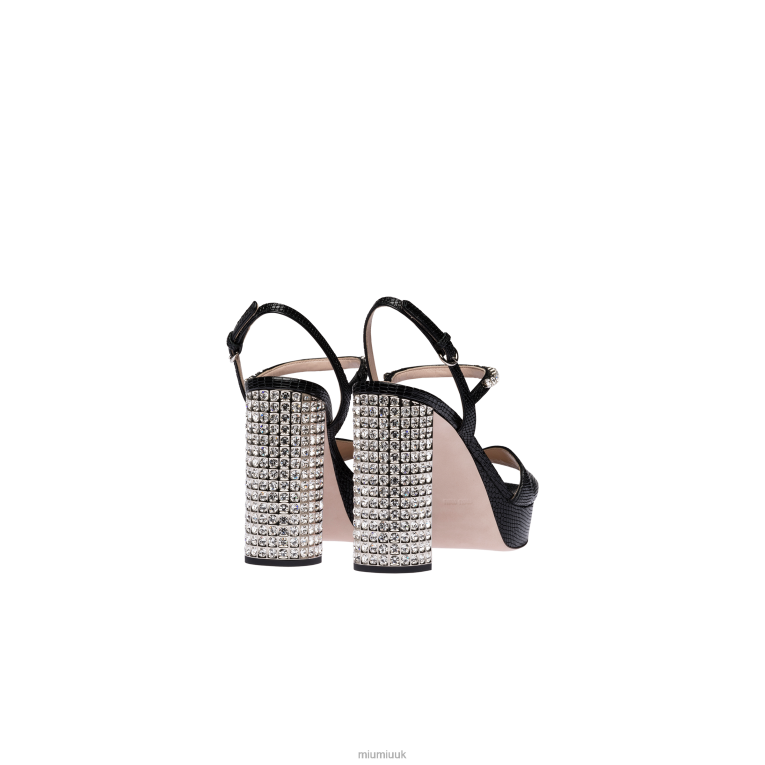 Shoes Lizard-print Leather Platform Sandals Miu Miu XH28Z240 Black