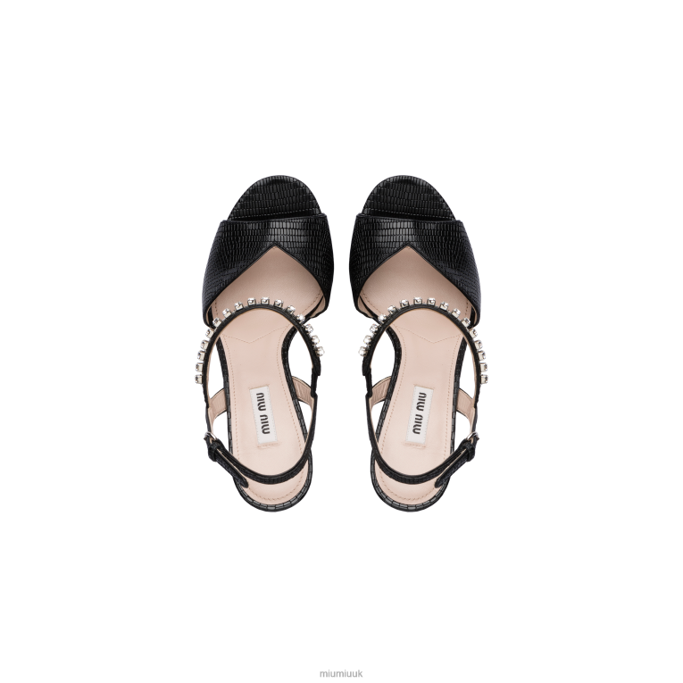 Shoes Lizard-print Leather Platform Sandals Miu Miu XH28Z240 Black