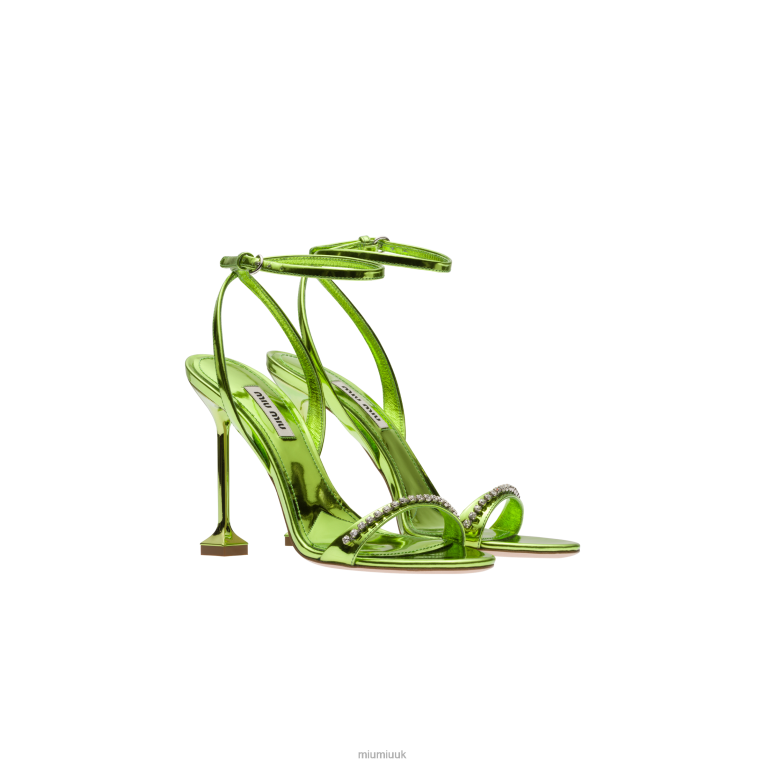 Shoes Metallic Leather Sandals Miu Miu XH28Z260 Fern Green