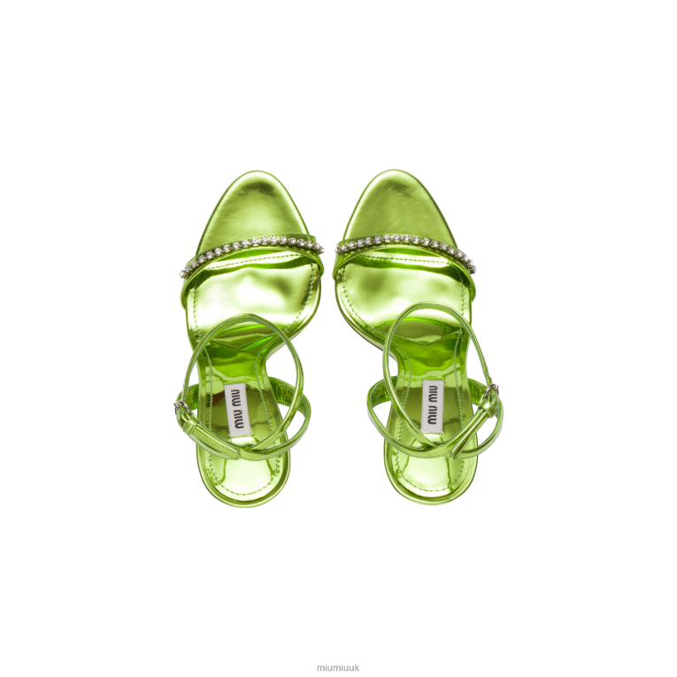 Shoes Metallic Leather Sandals Miu Miu XH28Z260 Fern Green