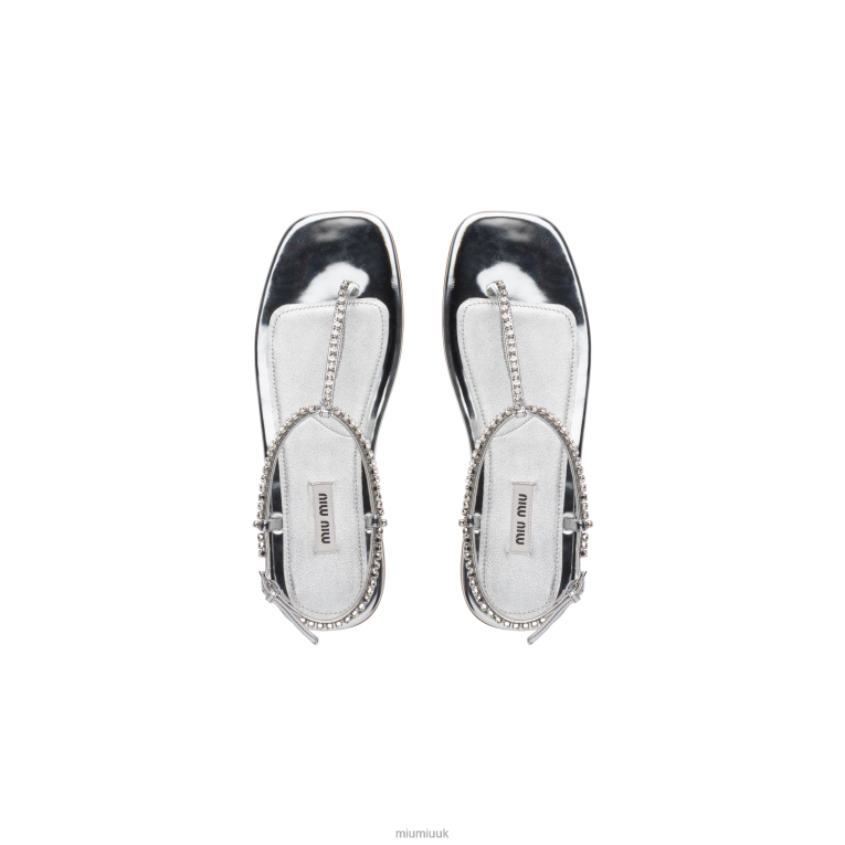 Shoes Metallic Technical Fabric Thong Sandals Miu Miu XH28Z264 Silver