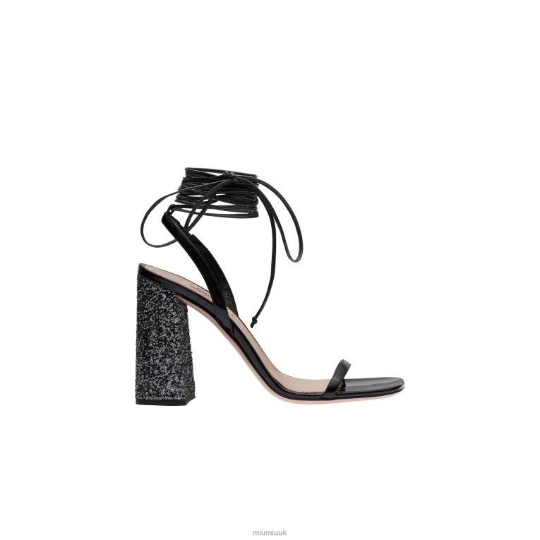 Shoes Patent Leather And Glitter Sandals Miu Miu XH28Z237 Black/Slate Gray