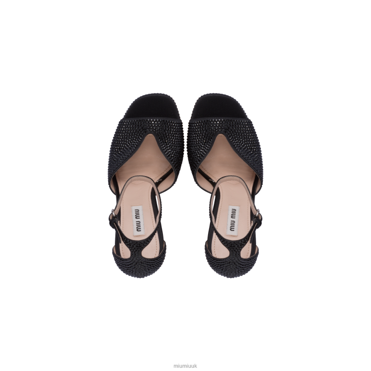 Shoes Satin Platform Sandals With Crystals Miu Miu XH28Z231 Black