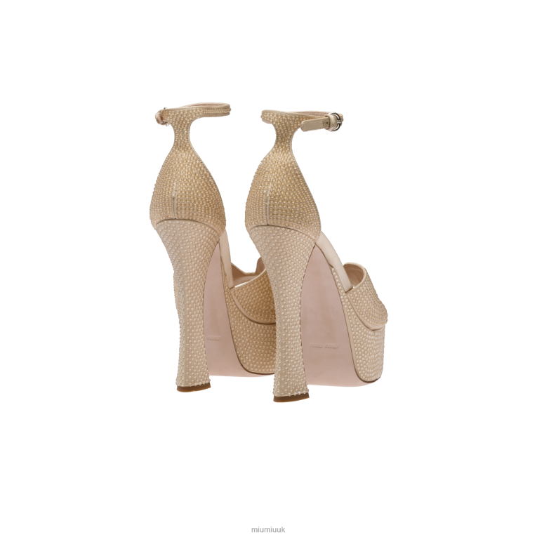 Shoes Satin Platform Sandals With Crystals Miu Miu XH28Z232 Sand Beige