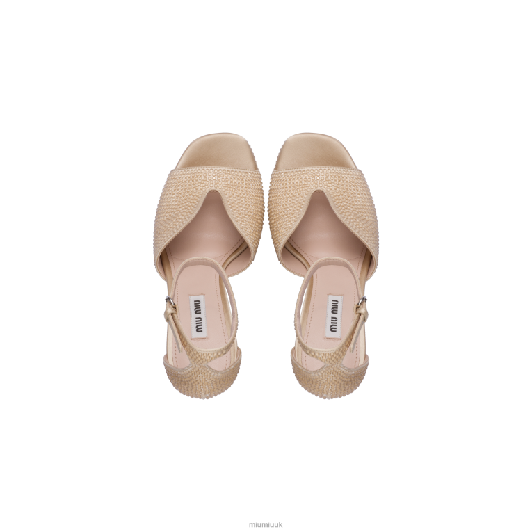 Shoes Satin Platform Sandals With Crystals Miu Miu XH28Z232 Sand Beige