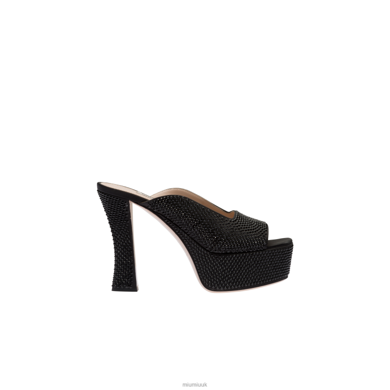 Shoes Satin Platform Sandals With Crystals Miu Miu XH28Z235 Black