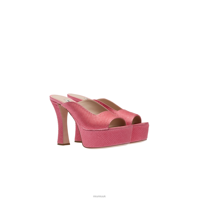 Shoes Satin Platform Sandals With Crystals Miu Miu XH28Z236 Geranium Pink