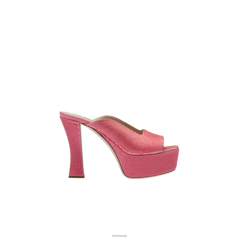 Shoes Satin Platform Sandals With Crystals Miu Miu XH28Z236 Geranium Pink