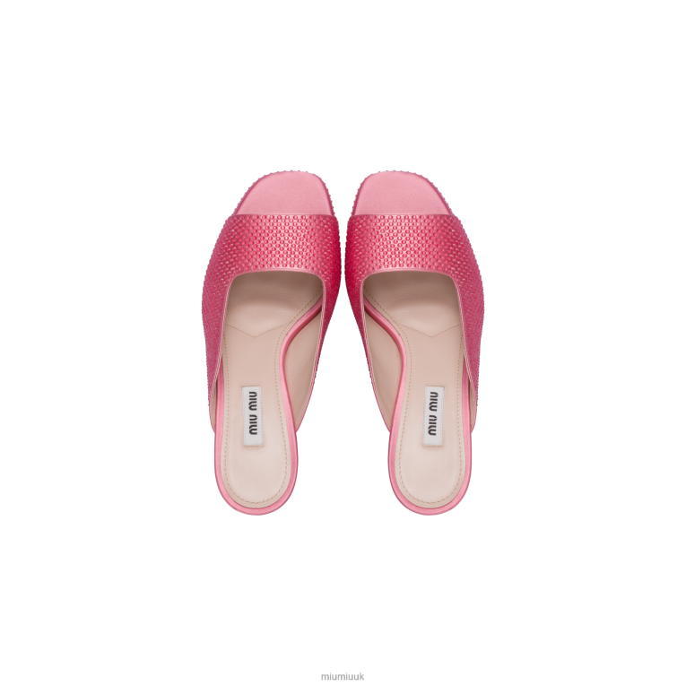 Shoes Satin Platform Sandals With Crystals Miu Miu XH28Z236 Geranium Pink