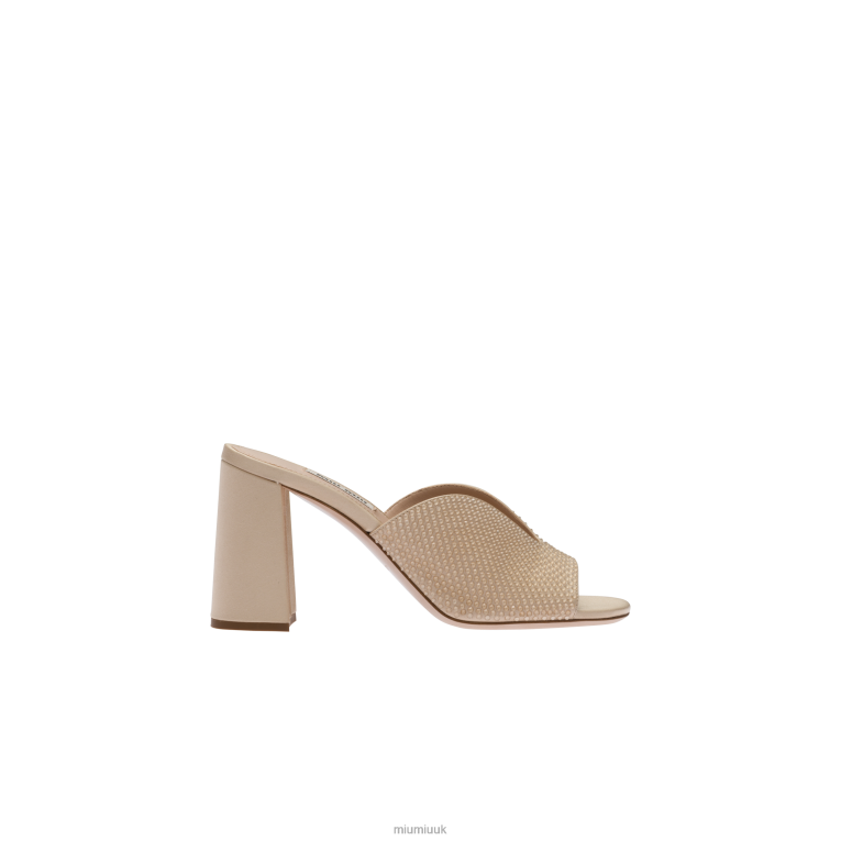 Shoes Satin Sandals With Crystals Miu Miu XH28Z234 Sand Beige