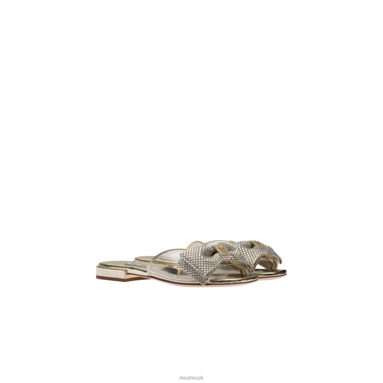 Shoes Vinyl And Metallic Leather Sandals With Crystals Miu Miu XH28Z268 Pyrite