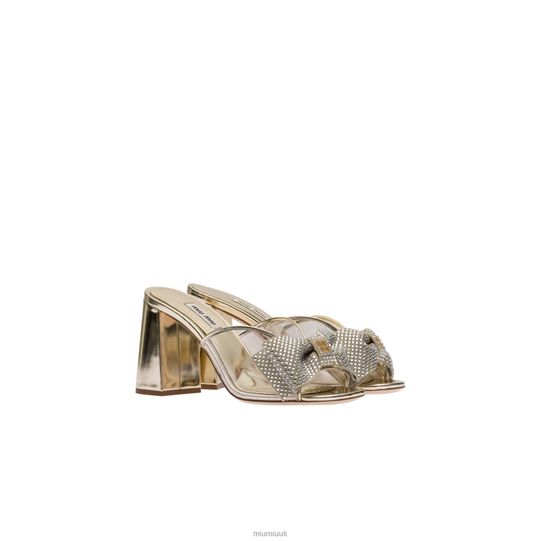 Shoes Vinyl And Metallic Leather Sandals With Crystals Miu Miu XH28Z269 Pyrite