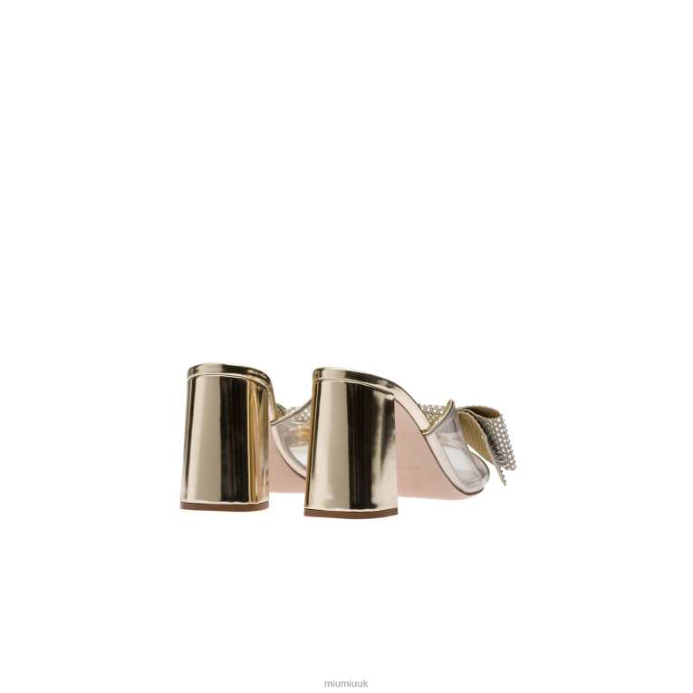 Shoes Vinyl And Metallic Leather Sandals With Crystals Miu Miu XH28Z269 Pyrite