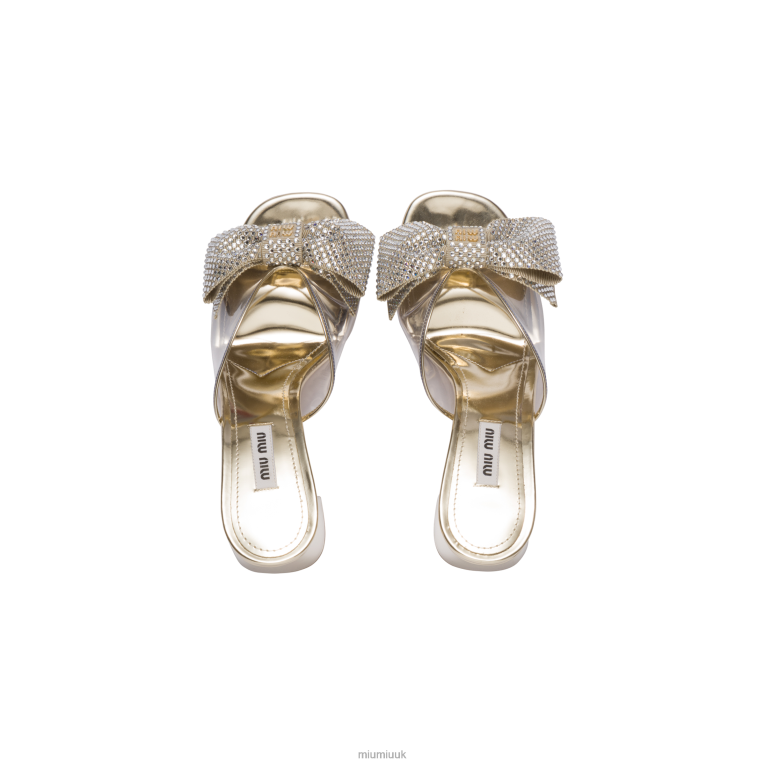Shoes Vinyl And Metallic Leather Sandals With Crystals Miu Miu XH28Z269 Pyrite