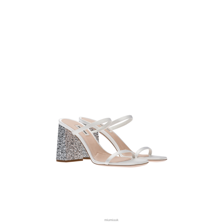 Shoes Satin And Glitter Slides Miu Miu XH28Z238 White/Silver
