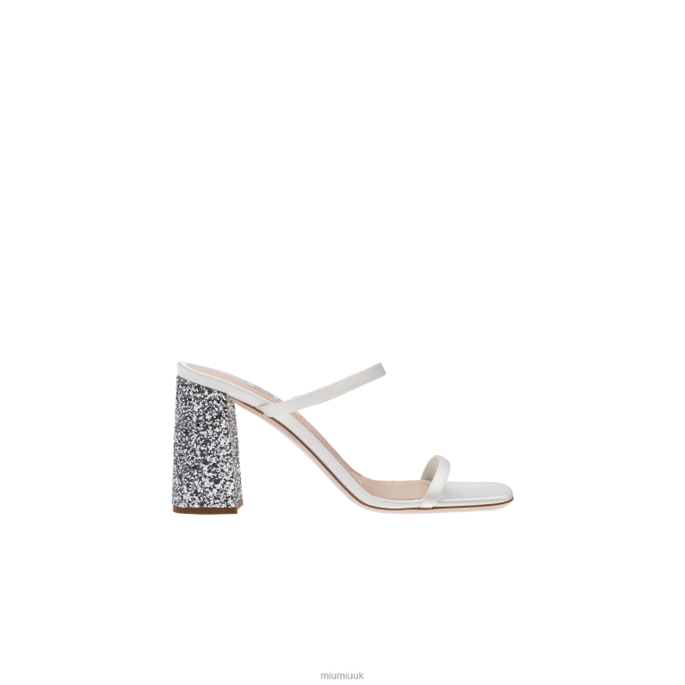 Shoes Satin And Glitter Slides Miu Miu XH28Z238 White/Silver