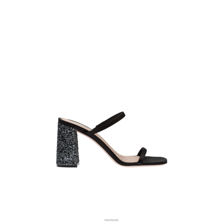Shoes Satin And Glitter Slides Miu Miu XH28Z239 Black/Slate Gray