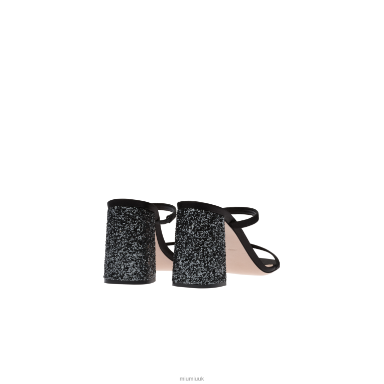 Shoes Satin And Glitter Slides Miu Miu XH28Z239 Black/Slate Gray