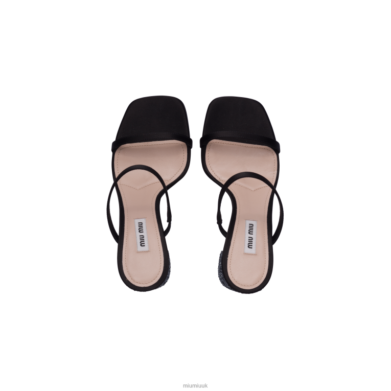 Shoes Satin And Glitter Slides Miu Miu XH28Z239 Black/Slate Gray